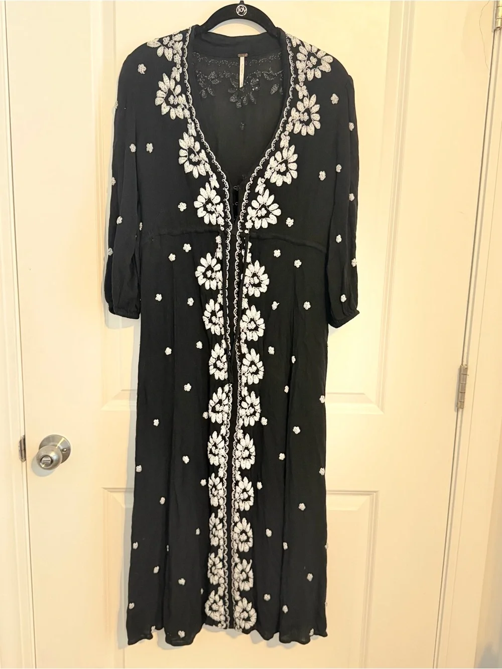 Free People Lily of the Valley Embroidered Maxi Dress Black White Size M